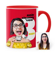 BK Gift Kişiye Özel Kadınlar Günü Temalı Karikatür Kırmızı Kupa Bardak  3