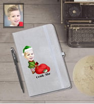 Kişiye Özel Yılbaşı Çocuk Karikatürlü Gri Defter Kalem Hediye Seti Model-1