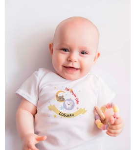 Pia Baby T2009-02 %100 Pamuk İsme Özel İlk Diş Kutlamasına Özel Bebek Çıtçıtlı Body