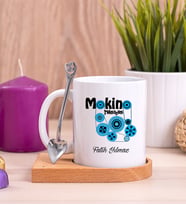 Makine Teknisyeni Ahşap Altlıklı Beyaz Kupa Bardak