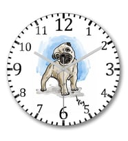 Pug Köpek Duvar Saati Bombeli Gercek Cam