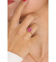 Lotus Çiçeği Yakut Taşlı Rose Gümüş Yüzük