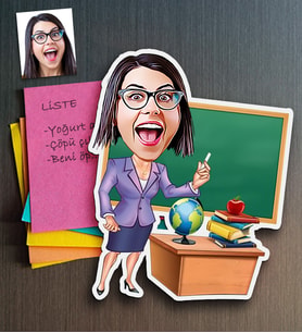 BK Gift Kişiye Özel Bayan Öğretmen Karikatürlü Ahşap Magnet-1 (Çok Renkli)