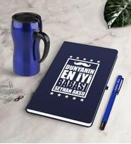 BK Gift Kişiye Özel Dünyanın En İyi Babası Lacivert Defter Kalem Termos Mug Seti-5 (Model 1)