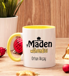Maden Mühendisine Hediye İçi Ve Kulpu Renkli Kupa Bardak