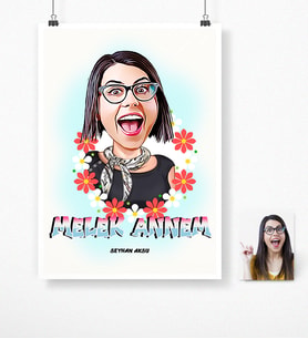 BK Gift Kişiye Özel Melek Annem Karikatür Afiş Poster 50 X 70 Cm