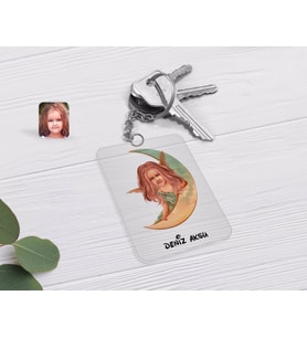 BK Gift Kişiye Özel Kız Çocuk Melek Karikatürlü Şeffaf Pleksi Anahtarlık-1 (Beyaz)