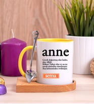 Anne Kelime Anlamı Ahşap Altlıklı Sarı Kupa Bardak