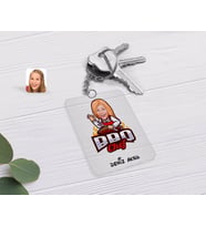 BK Gift Kişiye Özel Kadın Barbekü Chef Karikatürlü Şeffaf Pleksi Anahtarlık-1 (Beyaz)