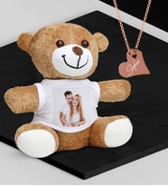 BK Gift Kişiye Özel Tasarımlı Peluş Ayıcık ve Rose Kalp Kolye Set