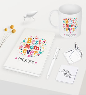 BK Gift Kişiye Özel En İyi Anne Beyaz Defter Kalem Kupa Ayna Seti - 5 (Model 1)
