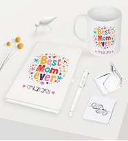 BK Gift Kişiye Özel En İyi Anne Beyaz Defter Kalem Kupa Ayna Seti - 5 (Model 1)