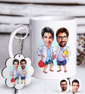 BK Gift Kişiye Özel Kankalar Karikatürlü Beyaz Kupa ve Anahtarlık Hediye Seti-2 (Model 1)