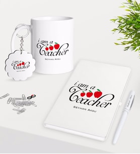 BK Gift Kişiye Özel Sınıf Öğretmeni Kupa Anahtarlık Beyaz Defter Kalem Hediye Seti-6 (Model 1)