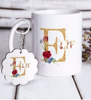 BK Gift Kişiye Özel Harfli Beyaz Kupa ve Anahtarlık Hediye Seti-4 (Model 1)
