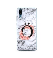 Mermer Çiçekli Harf Tasarım Süper Şeffaf Silikon Telefon Kılıfı Huawei P20  Ö-Ha