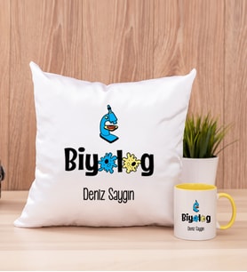 Biyolog Kare Yastık ve Sarı Kupa Bardak