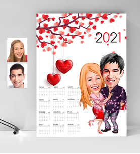 BK Gift Kişiye Özel Sevgililer Karikatürlü 2024 Duvar Takvimi - 2