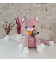 Amigurumi Organik El Örgüsü Sevimli Kedi (Pembe)