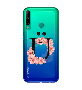 Pembe Çiçekli Harf Tasarım Süper Şeffaf Silikon Telefon Kılıfı Huawei P40 Lite E