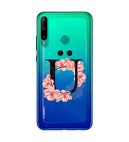Pembe Çiçekli Harf Tasarım Süper Şeffaf Silikon Telefon Kılıfı Huawei P40 Lite E