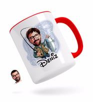 BK Gift Kişiye Özel Erkek Balıkçı Karikatürlü Kırmızı Kupa Bardak