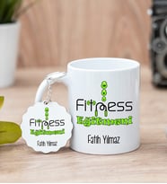 Fitness Eğitmeni Beyaz Kupa Bardak Ve Anahtarlık Set