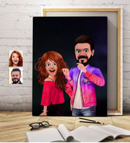 BK Gift Kişiye Özel Sevgililer Animasyon Karikatürlü Kanvas Tablo 50x70cm -32