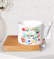 BK Gift Kişiye Özel Sınıf Öğretmeni Ahşap Altlıklı Seramik Fincan-10 (Beyaz)