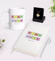 BK Gift Kişiye Özel Fen Bilimleri Öğretmeni Beyaz Kupa Defter Kalem ve İsimli Papatya Kolye Hediye Seti-3 (Model 1)