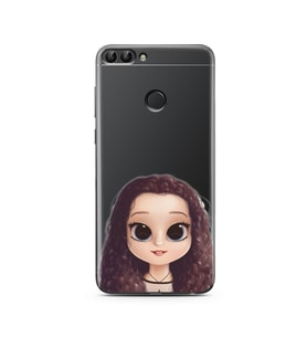 Kıvırcık Saçlı Kız Tasarımlı Süper Şeffaf Silikon Telefon Kılıfı Huawei P Smart 
