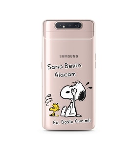 Snoopy Tasarımlı Süper Şeffaf Silikon Telefon Kılıfı Samsung A80