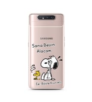 Snoopy Tasarımlı Süper Şeffaf Silikon Telefon Kılıfı Samsung A80