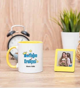 Mutfağın Kraliçesi Sarı Kupa Bardak ve Sarı Mini Fotoğraf Çerçevesi