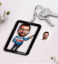 BK Gift Kişiye Özel İsimli Erkek Öğretmen Karikatürlü Ahşap Anahtarlık-4 (Beyaz)