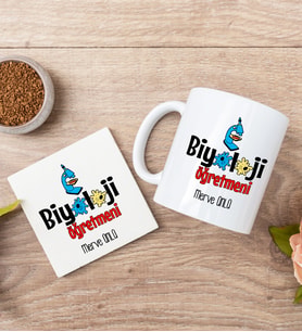 Biyoloji Öğretmeni Beyaz Kupa Bardak Ve Bardak Altlığı Seti