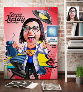 BK Gift Kişiye Özel Bayan Diş Hekimi Karikatür Kanvas Tablo 70x100cm 1