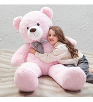SOLE 120 cm Papyonlu Peluş Ayıcık- İthal Kumaş, Büyük BOY - % 100 YERLİ ÜRETİM (Pembe)