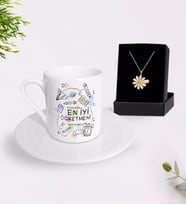 BK Gift Kişiye Özel Dünyanın En İyi Öğretmeni Türk Kahvesi Fincanı ve İsimli Papatya Kolye Hediye Seti-8 (Model 1)