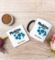 Makine Mühendisi Siyah Kupa Bardak Ve Bardak Altlığı Seti