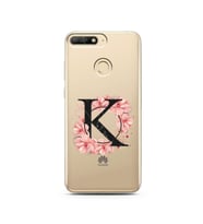 Pembe Çiçekli Harf Tasarım Süper Şeffaf Silikon Telefon Kılıfı Huawei Y6 Prime 2
