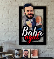 BK Gift Kişiye Özel Baba-Oğul Karikatürlü 3D Ahşap Tablo-4