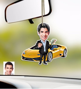 BK Gift Kişiye Özel Bay Lamborghini Karikatürlü Ahşap Araba Dikiz Ayna Süsü (Beyaz)