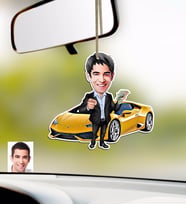 BK Gift Kişiye Özel Bay Lamborghini Karikatürlü Ahşap Araba Dikiz Ayna Süsü (Beyaz)