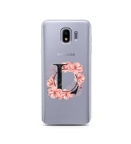 Pembe Çiçekli Harf Tasarım Süper Şeffaf Silikon Telefon Kılıfı Samsung J4 L-Harf