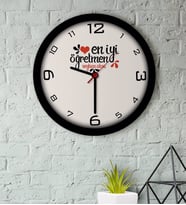 BK Gift Kişiye Özel En İyi Öğretmen Ahşap Duvar Saati-6 (Beyaz)