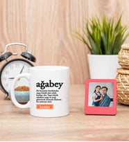 Ağabey Kelime Anlamı Kupa ve Kırmızı Mini Fotoğraf Çerçevesi