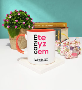 Teyzeye Canım Teyzem Tasarımlı Kişiye Özel Teyze Kupa Bardak Turuncu