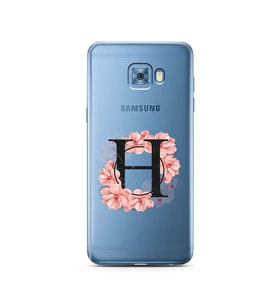 Pembe Çiçekli Harf Tasarım Süper Şeffaf Silikon Telefon Kılıfı Samsung C5 Pro   