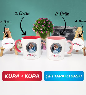 İkili Kırmızı Pembe Sevgiliye Sevgililer Günü Hediyesi 11 Kupa Bardak Anahtarlık